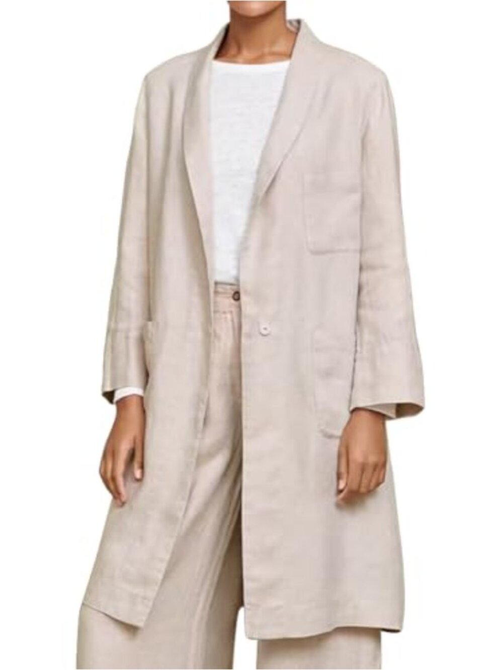 Women's Cotton Linen Long Blazer Casual Lightweight Jacket Notch Lapel